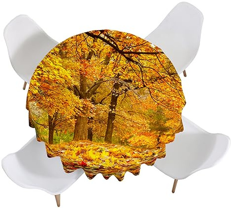 Morbuy Herbst Ahornblatt Muster Runde Tischdecke Abwaschbar, Tischdecken Wasserdicht Abwischbar Tisch Decken Tischwäsche Tischtuch für Festival Party Küche (Durchmesser 120cm,Gefallene Blätter)