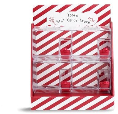 YOBRO Mini Candy Store Distributeur de bonbons rétro avec pelles, organiseur de bonbons en acrylique pour la maison, le bureau, les fêtes, solution de rangement amusante (rouge)