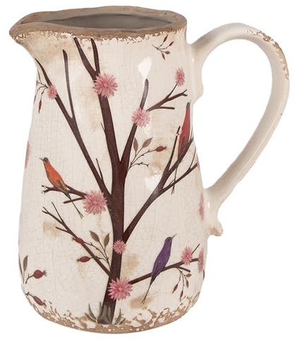 Clayre & Eef Dekorative Kanne 16x12x18 cm Beige Braun Keramik Zweigen Krug