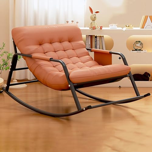 Schaukelstuhl wohnzimmer,Relaxsessel Lounge,Metallrahmen Armlehnensessel,Relaxliege wohnzimmer mit Seitentaschen Schaukelstuhl,für Wohnzimmer Schlafzimmer Kinderzimmer Freizeit ( Color : Orange , Size
