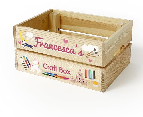 Personalised Kids Arts & Crafts Wooden Storage Box Crate For GIRLS
