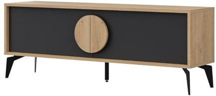 Calicosy Meuble TV 2 Portes VAE - en Panneaux de Particules MÉLAMINÉ/MÉTAL - pour Salon, Salle à Manger - L140 x l35 x H51 cm