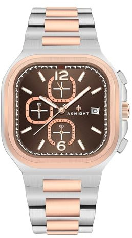 AKNIGHT Montres Carrées pour Hommes Bracelet en Cuir, Chronographe, Montre d'affaires Élégante, Montres-Bracelets Décontractées Lumineuses Étanches pour Hommes Or Rose