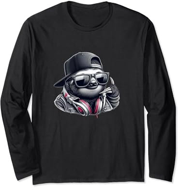 Faultier Sloth in Hip Hop Rapper Cap Langarmshirt