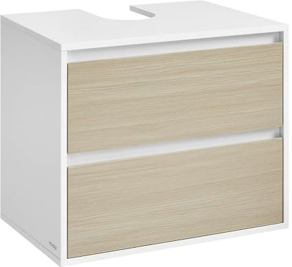 VASAGLE Waschbeckenunterschrank hängend, Waschtischunterschrank 2 Schubladen, Badezimmerschrank, Wandschrank, Hängeschrank, 40 x 60 x 50 cm, wolkenweiß-naturbeige BBK501K01