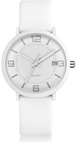 CIVO Armbanduhr Damen Runden Analog Damenuhr: Minimalist Weiß Silikonarmband Datum Wasserdicht Quarzuhr Mode Dünn Leuchtend Uhren Frauen