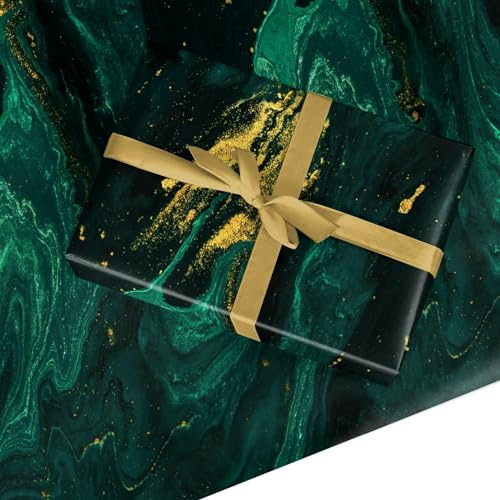 Green Marble Wrapping Paper - Emerald Elegant Recyclable Gift Wrap for Birthdays, Weddings & Special Occasions - Luxury Contemporary Present Paper - Made in the UK by Dyefor - 2 Sheets (50cm x 70cm)