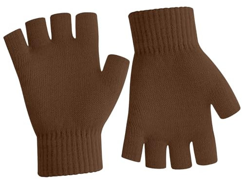 Fingerlose Handschuhe Damen,Handschuhe Fingerlos,Fingerlose Handschuhe Herren,Handschuhe Ohne Fingerkuppen,Fingerless Gloves,Handschuhe Schwarz Winter Thermo Warme Strickhandschuhe Arbeiten,Braun