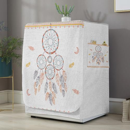 Highdi Funda de Lavadora Cubierta Atrapasueños Exterior,Adapta a la Mayoría de Lavadoras y Secadoras de Carga Frontal Protector Solar a Prueba de Polvo (S Capacidad 6~7,5 KG,Blanco)