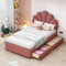 Lit Coffre 90x200 avec tête de lit Fleurie,Cadre de lit Adulte 90x200 avec sommier à Lattes,lit 1 Personne avec Rangement,Tissu Velours Doux pour la Peau,Rosa