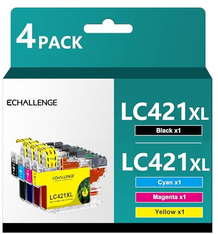 ECHALLENGE LC421XL LC-421XLVAL für Brother LC421 Tintenpatronen für Brother DCP-J1050DW patronen Kompatibel MFC-J1010DW DCP-J1140DW Druckerpatronen lc 421 (Schwarz, Cyan, Magenta,Gelb,4er-Pack)