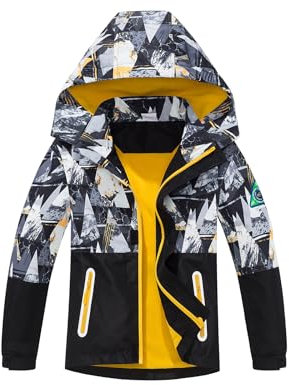 NATUST Jungen Gefütterte Regenjacke Winddicht Übergangsjacke Wasserdicht Winddichtjacke Thermo Softshelljacke Gelb 152-158