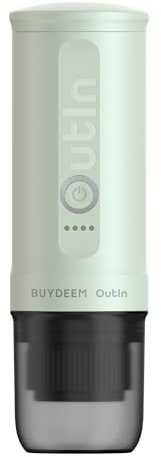 BUYDEEM Nano - Cafetera eléctrica portátil de viaje con café molido, cafetera autocalentadora con USB-C (Cozy Greenish)