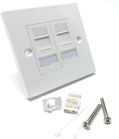 DRUT Cat6a Shielded Loaded Faceplate Tool-less for RJ45 Ethernet Cable (2 Ports)
