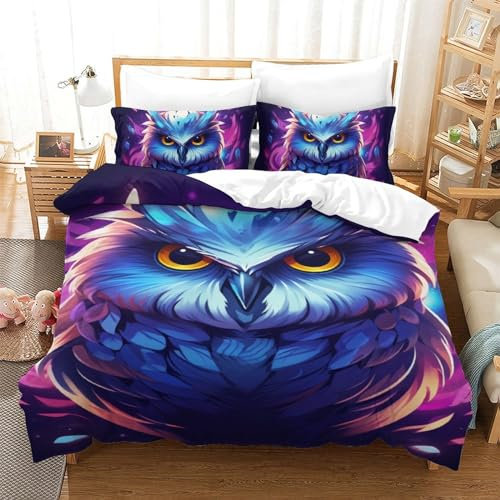 FSHAOETCO Eule 3D Bettbezug Set Bettwäsche Teilig The Fashion Bettbezüge The Fashion Set Mit Bettbezug Und Kissenbezug Mikrofaser Bettbezug Mit Reißverschluss Single(140x200cm)