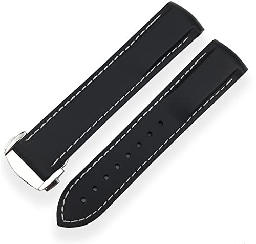 SERDAS 20mm 21mm Gummi-Silikon-Uhr-Armband wasserdichtes Uhrband für Iwc markieren DER KLEINE PRINZ Groß Spitfire Armelete Accessoires.(Black white line,19mm)