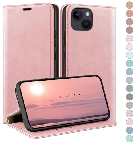 HUOUH for iPhone 14 Plus 6.7 Wallet case with RFID Blocking PU Leather,Flip Folio Book covers,Credit Card Holder Shockproof Phone case Women Men for Apple 14 Plus case Rose Gold