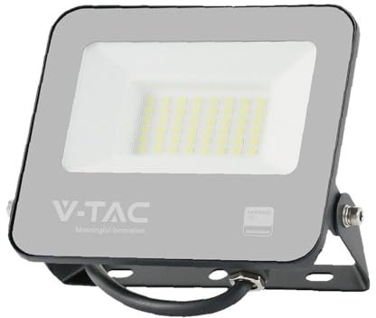 V-TAC LED-Scheinwerfer - Samsung - IP65 - Schwarzes Gehäuse - 1 Meter Kabel - 30 Watt - 2505 Lumen - 6500K - 5 Jahre, Schwarz