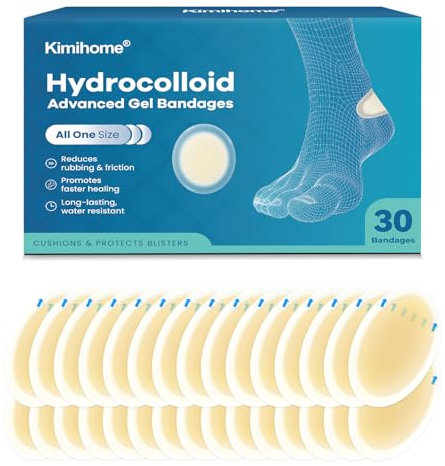 Hydrocolloid Blister Bandages for Feet - 30ct Gel Blister Bandages - Blister Cushions for Heel, Toe - Blister Prevention for Travel - Water Resistant Bandages Pads (Heel Pack)