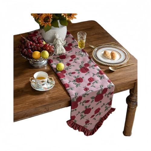 Camino De Mesa Bandera De Mesa Roja, Mueble Auxiliar Francés, Mesa De Centro Larga, Mueble De TV, Zapatero, Mesa De Comedor, Rosa Roja, 30 X 220Cm
