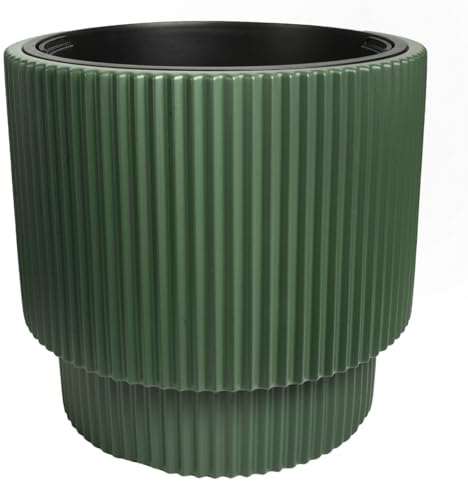 B2C Plant Pots Flower Planter 7 Colours 2 sizes Tall Wavy Plastic Pot Boho Elegant Textured Plastic Lightweight Home Garden Patio (Pine green, 30cm - 17L)