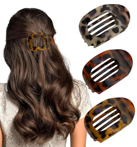 Ypkia Lot de 3 pinces à cheveux plates - Motif léopard - Grandes pinces à cheveux françaises - Antidérapantes - Pour cheveux épais