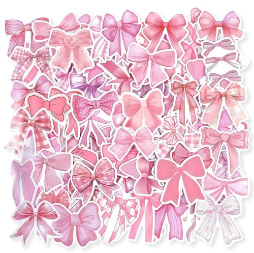 100 PCS Bow Stickers Cute Pink Stickers Aesthetic Water Bottle Waterproof Wall Cup Sticker Cute Aesthetic Pink Bow Sticker for Women Envelopes Journal Laptops Phone Luggage Guitar