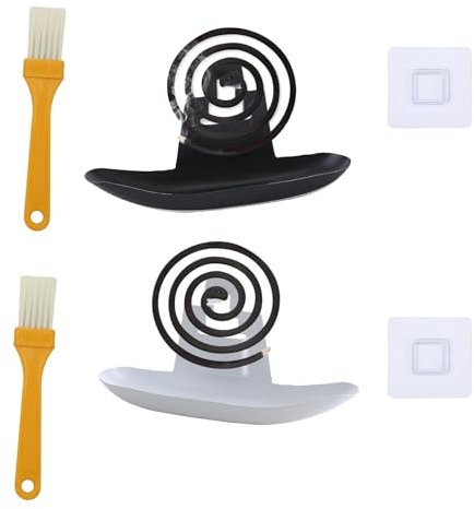 Furforstk Support Spirale Anti Moustique 2 pièces Porte Spirale Anti Moustique avec 2 brosses et 2 Crochets Support de Bobine Anti-Moustique pour la Maison, l'extérieur, Le Camping, Montage Mural