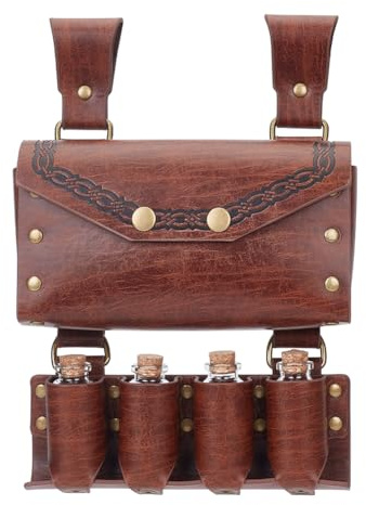 HOBBIESAY 1 Stück Mittelalterliche Alchemie Trankflasche Gürteltasche Braun Renaissance Cosplay Gürteltasche Mit Glasfläschchen Fantasy Zauberer Gürteltasche Seitentasche Für Halloween Kostümzubehör