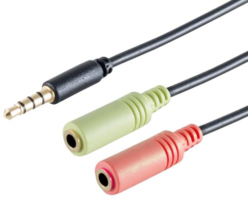 1 adattatore a Y per cuffie da 0,15 m, nero, presa TRRS da 3,5 mm su 2 connettori jack da 3,5 mm, stereo + microfono, CTIA, connettore incapsulato