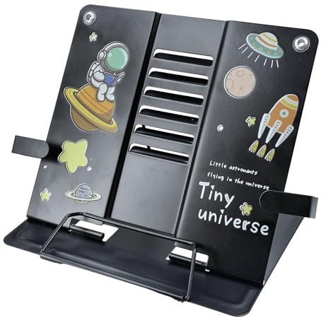 Qaixwuyi Leseständer Metall Schwarz Leseständer Kochbuchhalter Multifunktional Buchstutze Bücherregal Faltbar Buchstützen 6 Stufen Verstellbar Buchständer für Studieren Arbeiten Lesen Kochen