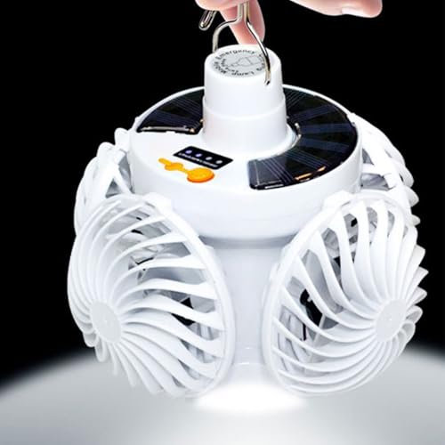 Wrohto Ventilatori Da Soffitto A Energia Solare Per Esterni - Ventilatore a Soffitto con Luci Integrate,Lampada Con Design A Pallavolo E Gancio Piegevole Per Casa, Giardino, Gazebo, Garage, Portico E