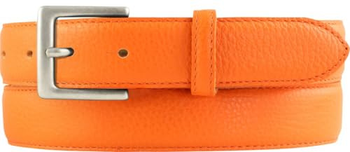 BELTINGER Italienischer Chino-Gürtel, 30 mm breit, Herren, Anzuggürtel, Hosengürtel, strukturiertes Leder, Schließe Altsilber | Orange 105cm