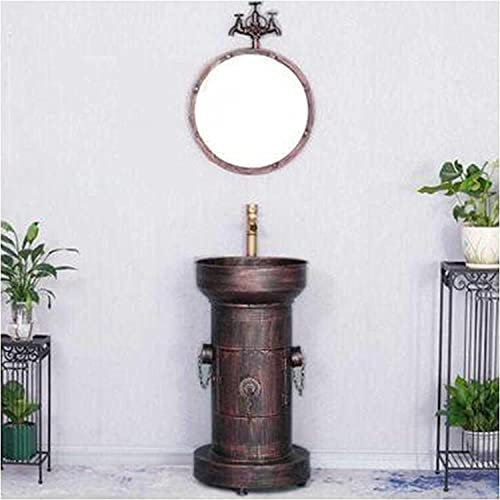 FHSLKXIM Meuble De Salle De Bain sur Pied, Meuble sous-Vasque, Style Industriel, Amovible, en Cuivre Rouge, avec Miroir