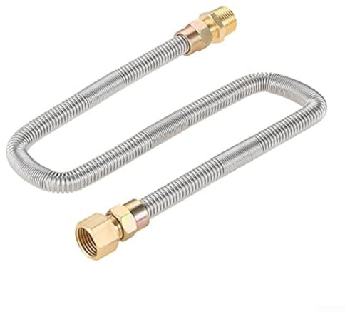 Edelstahl Wellgasschlauch 24 Zoll Flexible Propangasleitung mit Messing männlichen Adaptern für Kamin Feuer/Grube Erdgasanschluss Outdoor Heizgeräte
