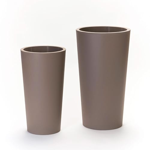 Euro3plast Tuit Raw Blumentopf mit Einsatztopf in 2 Größen: 33 cm Ø x 61 cm hoch oder 40 cm Ø x 73 cm hoch aus Kunststoff 6 Farben zur Wahl Drinnen- und Draußen (Taupe, 61 cm)