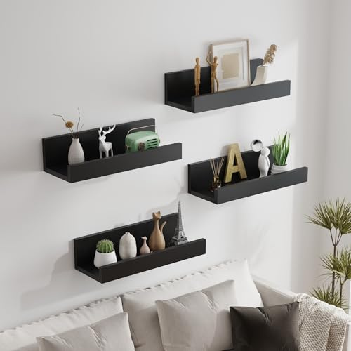 AVC Designs Floating Shelves, 40cm Shelves for wall, Wood Wall Shelves, Wooden Shelves for Bathroom, Bedroom, Office, Living Room, Kitchen, etc (4, Black)