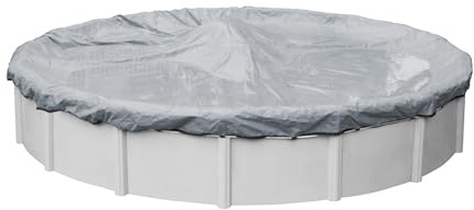 Robelle 24 ft Industrial Gray Winter Pool Cover for Above Ground Pools, 4 ft Overlap (28 ft Cover Size), Solid 14 x 12 Scrim, 4.5 oz/yd2, 20-Year Warranty, Style: 3024-4A