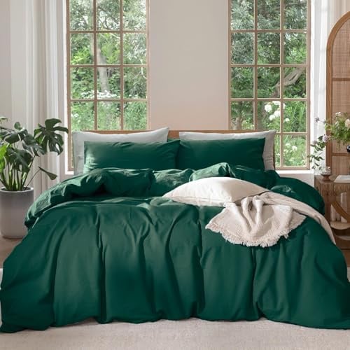Boqingzhu Bettwäsche 200×220 cm Baumwolle 3tlg. - Grün | 100% Baumwolle Bettwäsche-Sets mit Reißverschluss, OEKO-TEX Zert, Sicher, Weich, Atmungsaktiv, Dunkelgrün