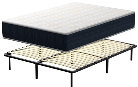 TEENO Mémoire Ensemble Composè | Matelas en Mousse 140x190x28 cm et Mousse A Mémoire Matelas +Sommier à Lattes sur Pieds-9 Inclus