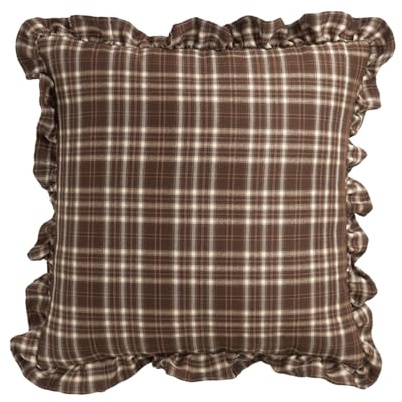 Fouriding Karierte Kissenbezüge 45cm 2er-Set,Quadratische Rüschen-Kissenbezüge Vintage Zierkissenbezüge mit Rüschen für Sofa Bett Autositze Wohnzimmer Schlafzimmer (Braun)