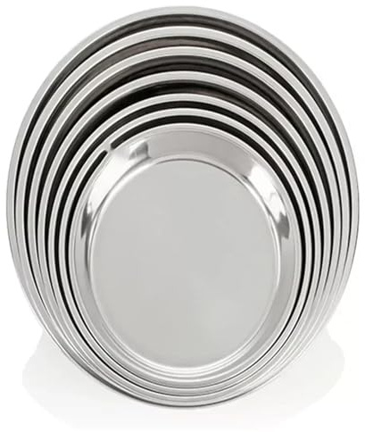Grand plateau plat rond épais en acier inoxydable, assiettes de présentation, service argenté, assiette creuse métal for gâteau(50cm x H6.5cm)