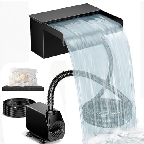 Biling Cascata per Laghetto da Giardino con Filtro, 20 cm Acciaio Inox, 40 W 2500 l/h Pompa per Laghetto, Decorazione da Giardino, Laghetto d'Acqua, Patio, Terrazza, Muro d'Acqua, Laghetto per Carpe