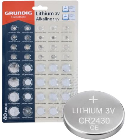 Grundig Knopfzellen Batterie Set 40 Stück - Lithium 3V Und Alkaline 1.5V - CR2032 AG13 CR2025 Inkl. - TÜV Zertifiziert In Blisterverpackung