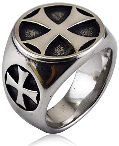 SNHHNSW Titan Stahl Templer Kreuz Ringe Gamer Cosplay Antike Ring Trendy Schmuck Vintage Party Ring Schmuck Geschenk