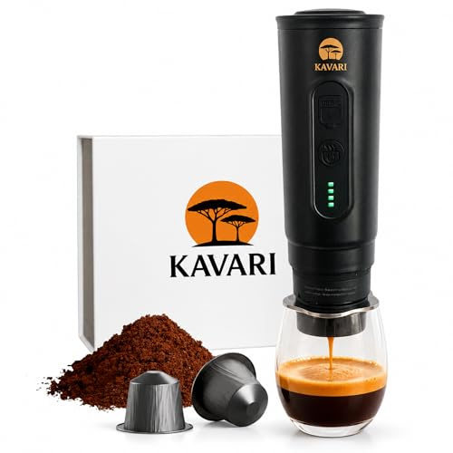 Kavari Machine à Expresso Portable 2 en 1 20 Bars, Italien, USB-C | Cafetière portable 2 en 1, compatible Nespresso® Original et café moulu, USB-C, idéale en voyage, voiture et camping.