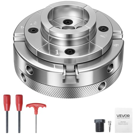 VEVOR Mandrino per Tornio di Legno 100 mm, Mandrino Autocentrante a 4 Griffe per Lavorazione Tornitura di Legno con Adattatore da 1 pollici x 8 TPI, Acciaio con Finitura Nichelata, Serraggio Interno