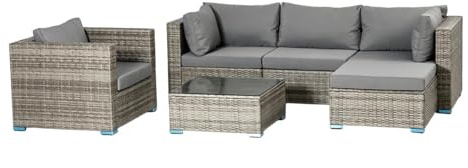 CONCEPT USINE | Salone da Giardino Modulabile PEANA 5 Posti in Resina Intrecciata Grigio | Grande Soggiorno Esterno Amichevole | Mobili da Giardino Terrazza Piscina | Resistenza Sole & Intemperie