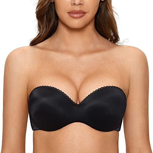 DOBREVA Donna Reggiseno Senza Spalline Push Up Multifunzione con Ferretto Imbottito Reggiseni a Fascia Nero 4B