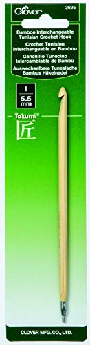 Clover Bamboo Interchangeable Tunisian Crochet Hook-Size I/5.5mm Austauschbare tunesische Häkelnadel aus Bambus, Größe I/5,5 mm (Takumi), braun, 6.5 Height Width x 0.2 Length